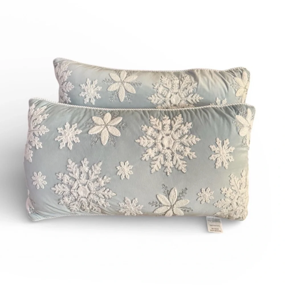 Elegant Snowflake Embroidered Holiday Pillows